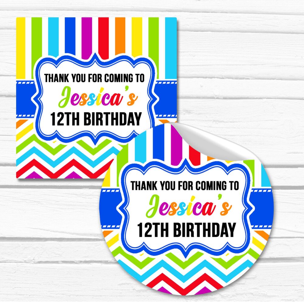 Rainbow Brights Birthday Party Stickers x1 A4 Sheet