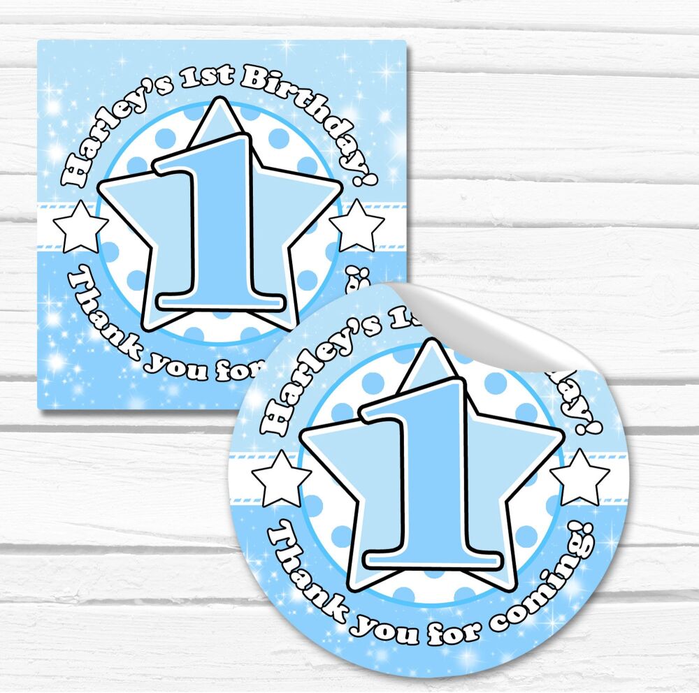 Baby Blue Star Age Personalised Birthday Party Stickers