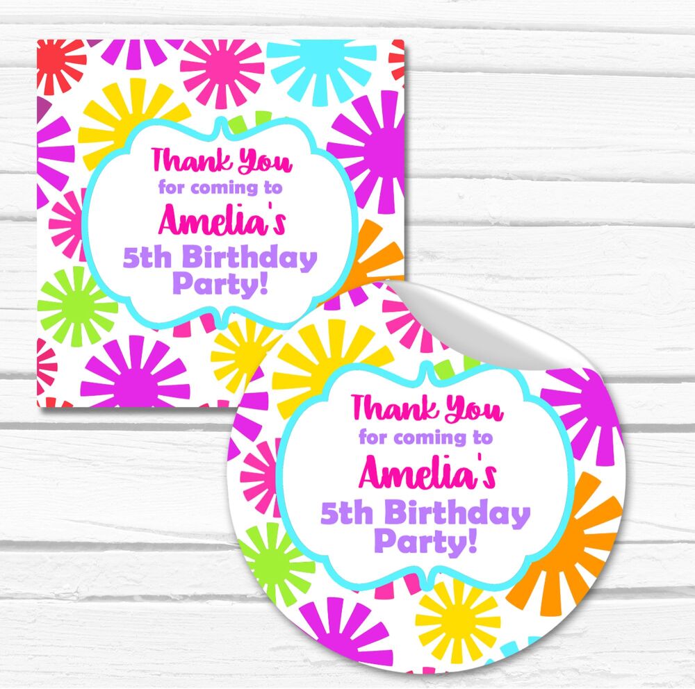 Bright Flowers Birthday Party Personalised Stickers