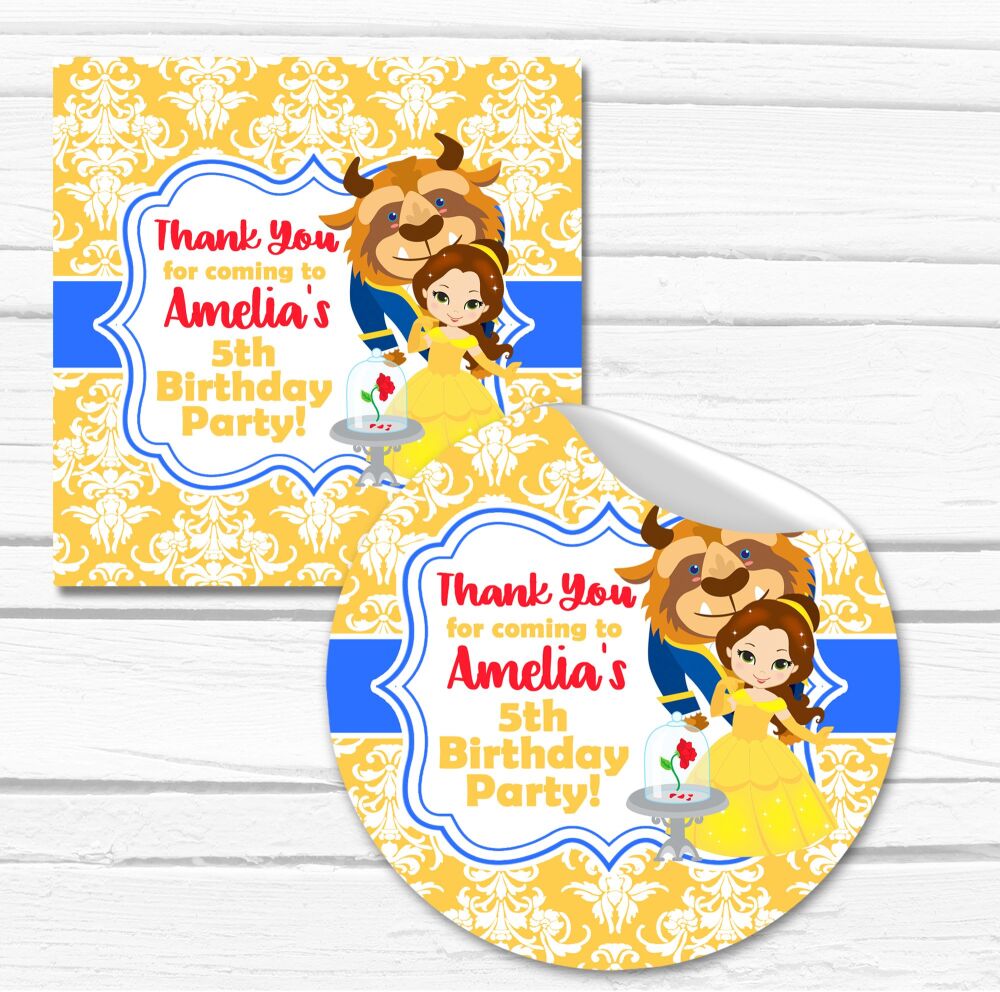 Belle And Beast Personalised Birthday Party Stickers