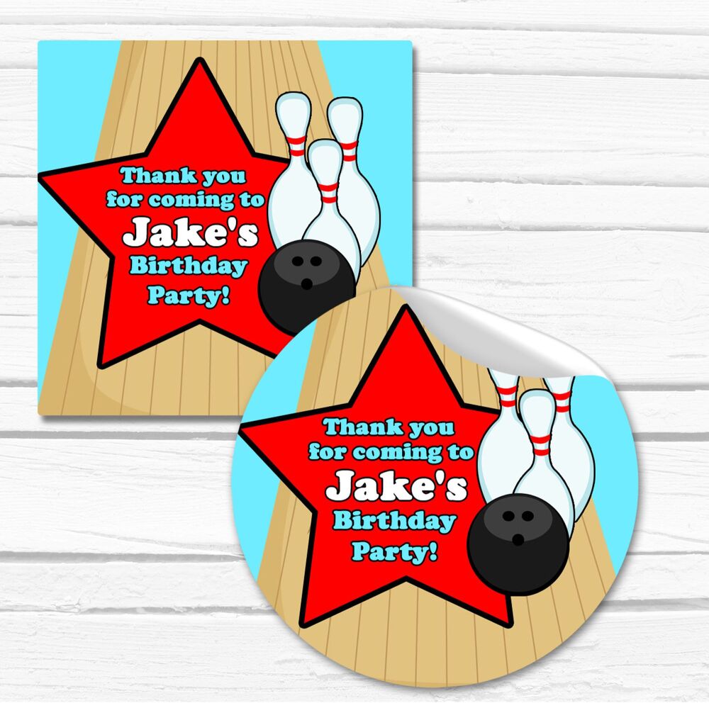 Bowling Birthday Party Personalised Stickers