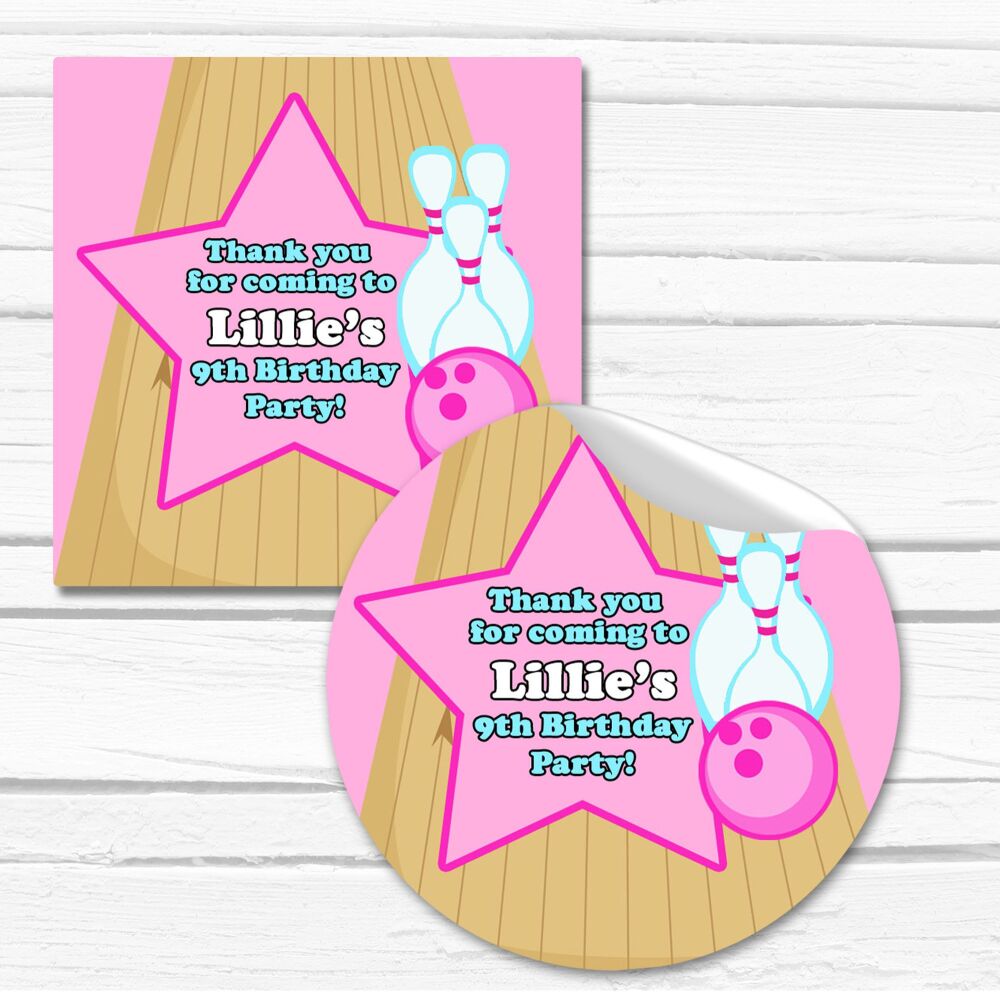 Girls Bowling Birthday Party Personalised Stickers