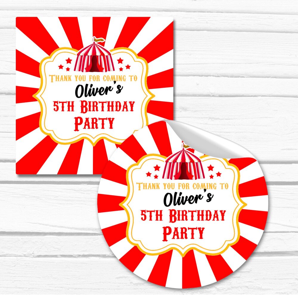 Carnival Circus Tent Party Personalised Stickers