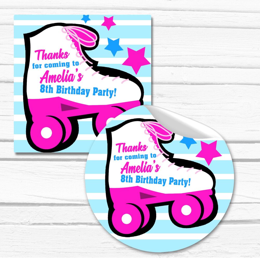 Girls Roller Skating Party Personalised Stickers