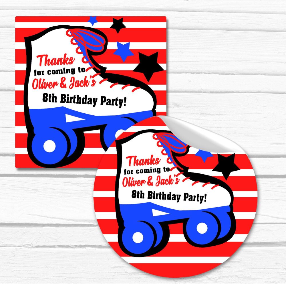 Boys Roller Skating Party Personalised Stickers