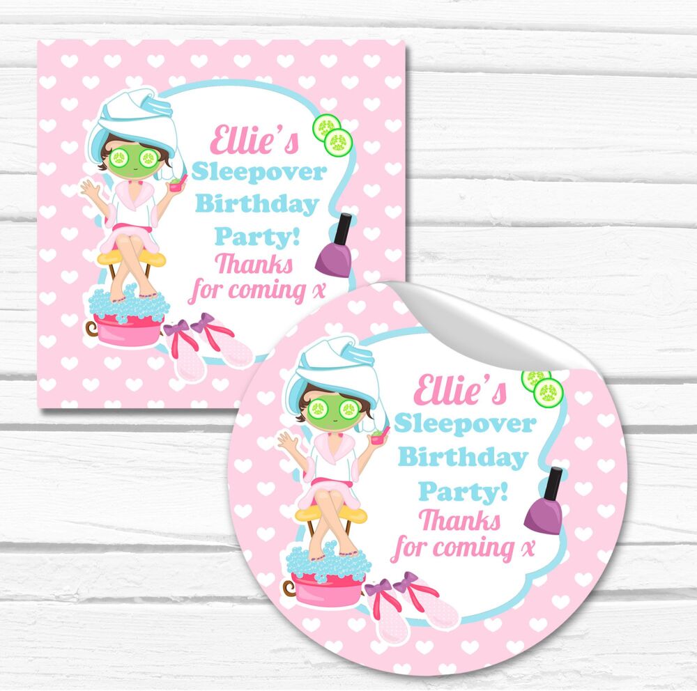 Pamper Sleepover Party Personalised Stickers