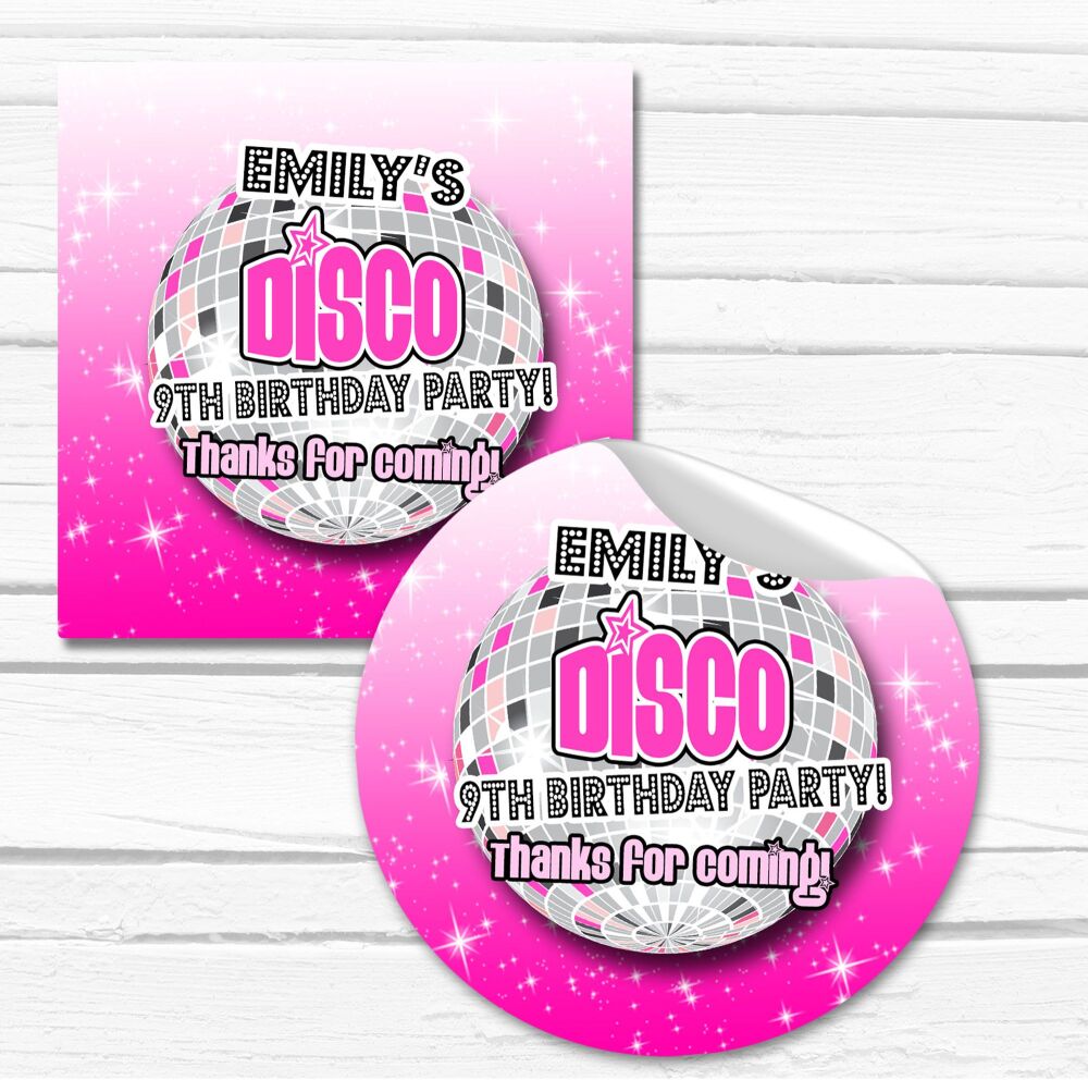 Pink Disco Ball Birthday Personalised Stickers