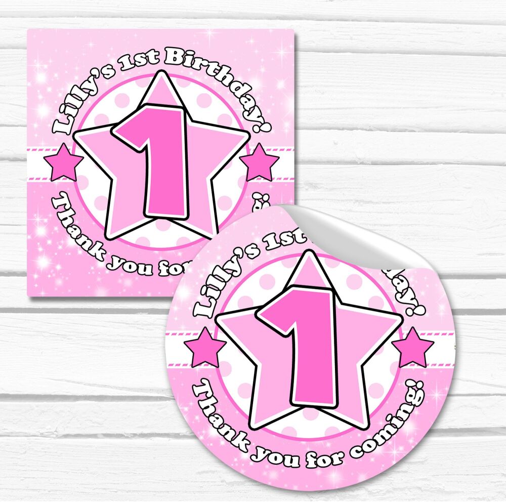 Baby Pink Star Age Birthday Personalised Stickers