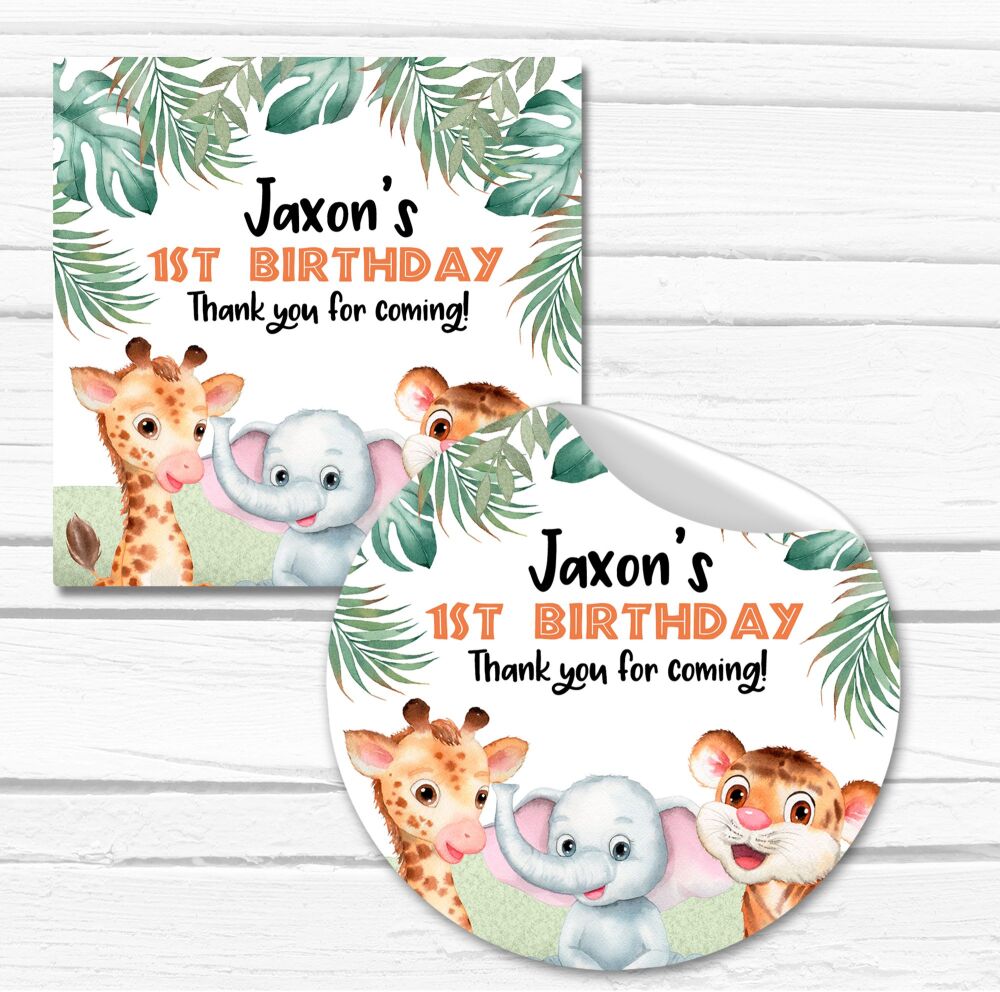 Baby Animals Personalised Birthday Party Stickers