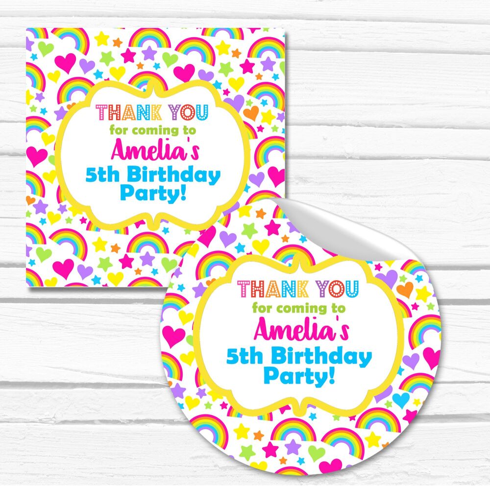 Hearts And Rainbows Birthday Personalised Stickers
