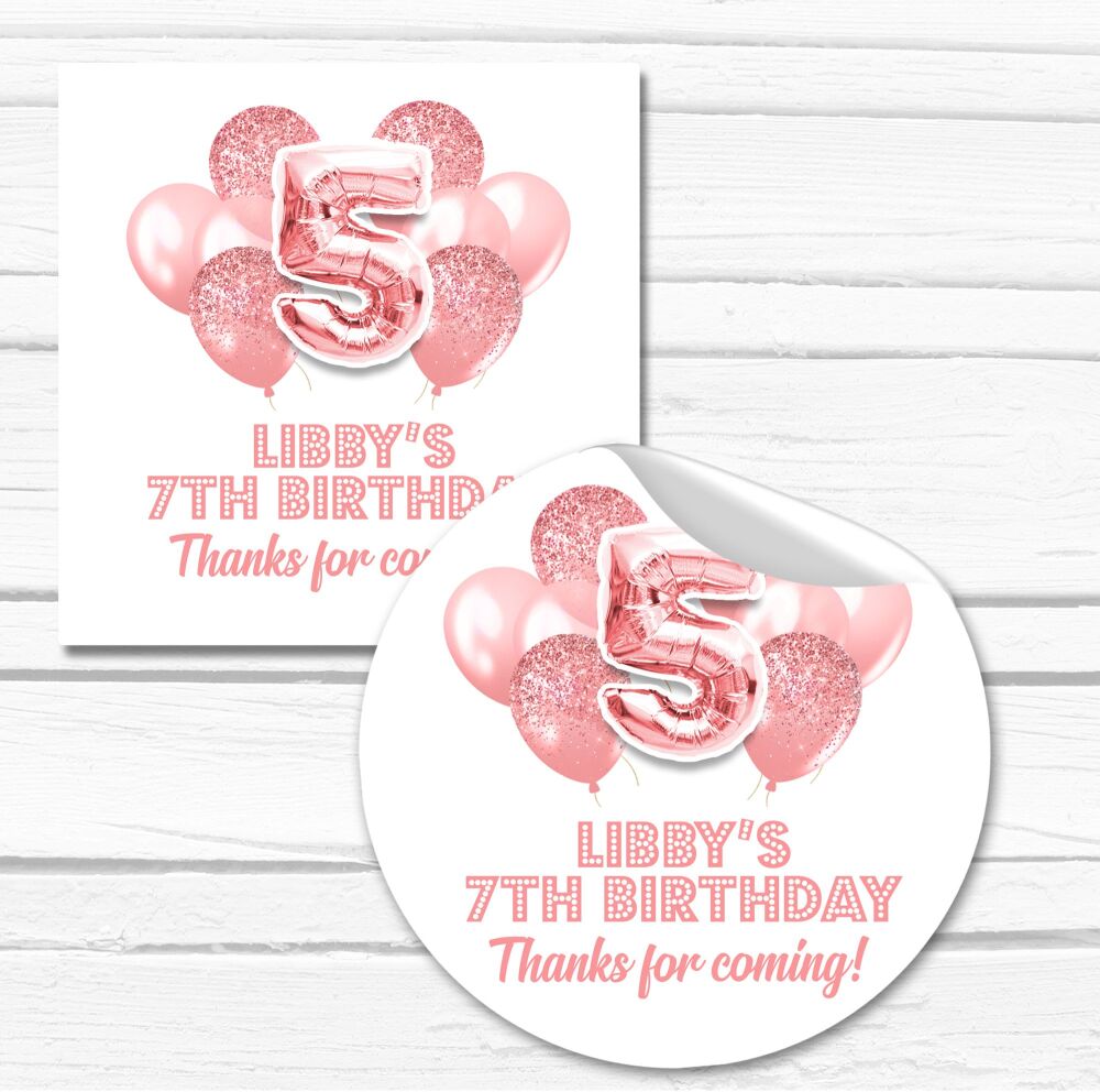 Rose Gold Any Age Balloons Personalised Stickers