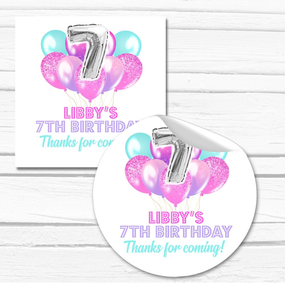Age Foil Balloons Pink And Lilac Personalised Stickers