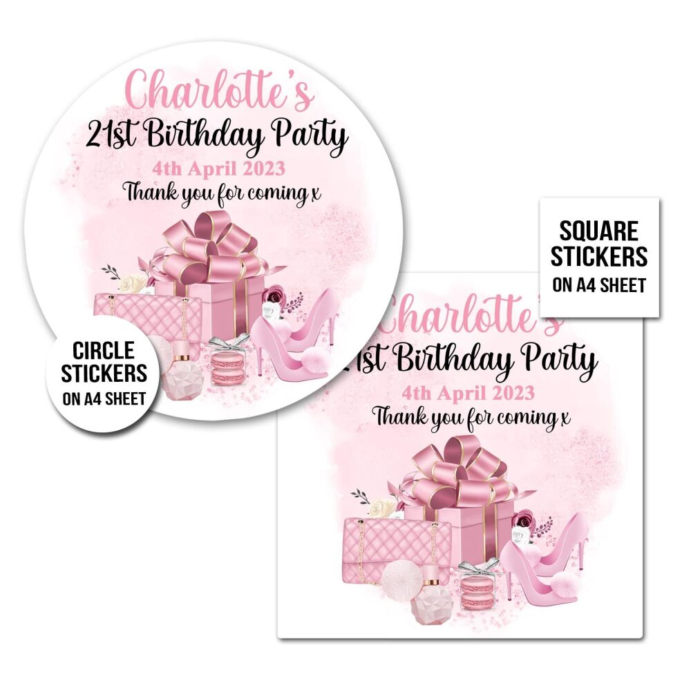 Personalised Stickers Birthday Pink Party Gifts