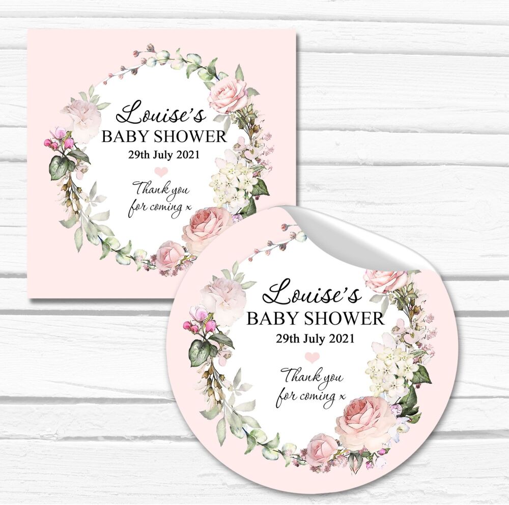 Vintage Roses Wreath Baby Shower Stickers A4 Sheet x1
