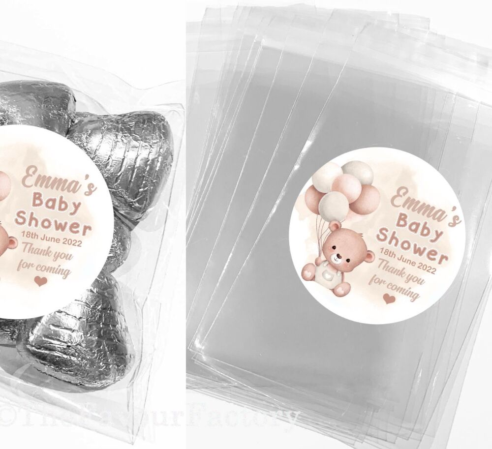 Beige Bear Balloons Baby Shower Favours Sweet Bags Kits x1