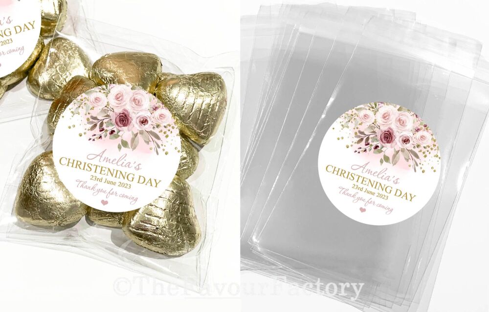 Blush Pink Floral Drop Christening Favours Sweet Bags Kits x1