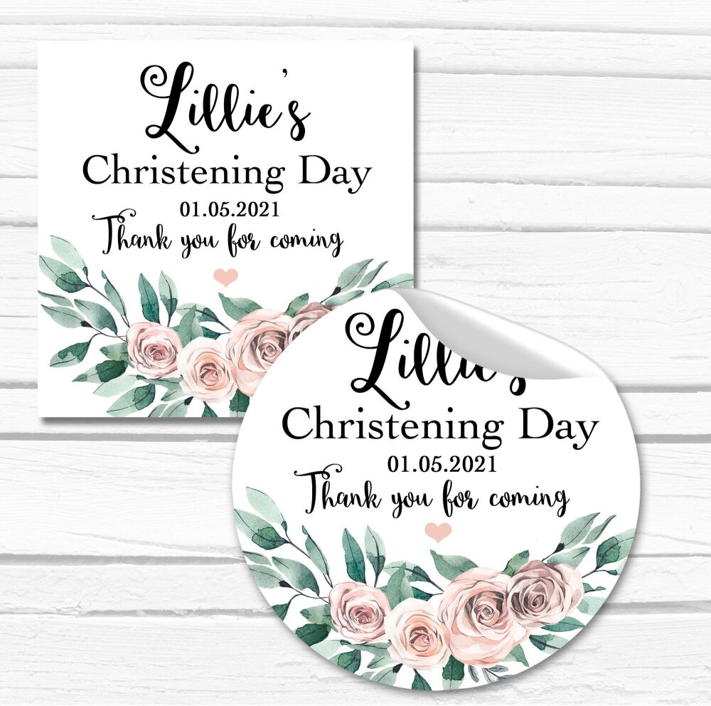 Boho Floral Bouquet Christening Stickers
