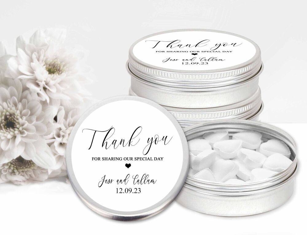 Thank You Black And White Wedding Favours Mint Tins x1