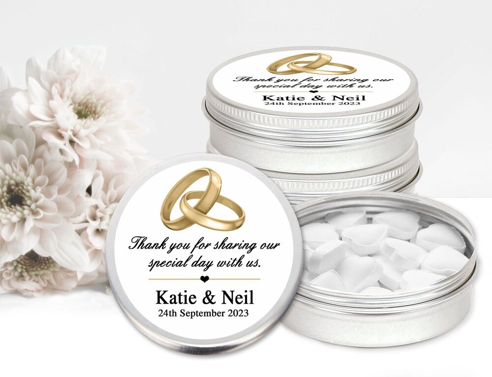 Gold Rings Wedding Favours Mint Tins x1