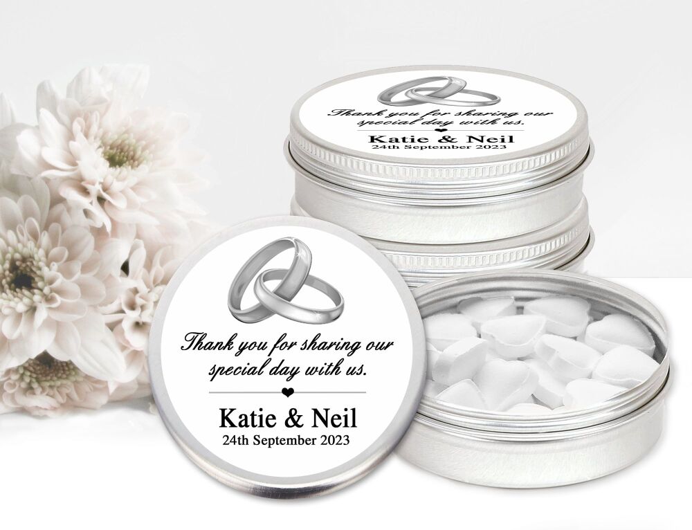 Silver Rings Wedding Favours Mint Tins x1