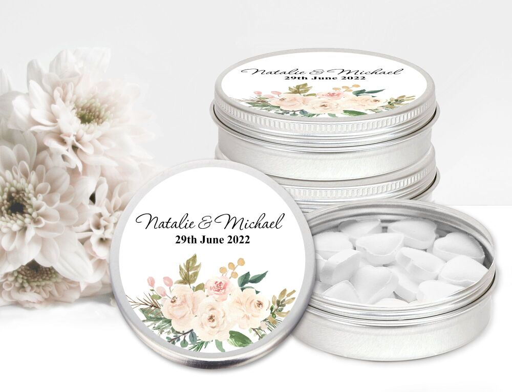 Blush Floral Bouquet Wedding Favours Mint Tins x1