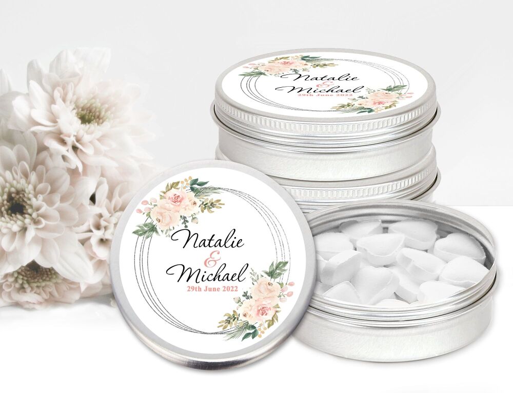 Blush Floral Frame Wedding Favours Mint Tins x1