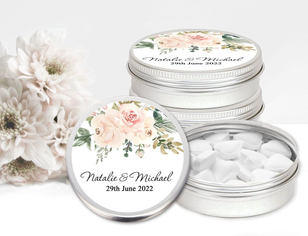 Blush Floral Drop Wedding Favours Mint Tins x1