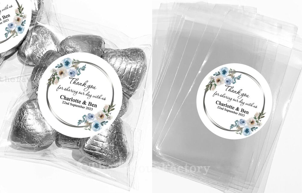 Dusky Blue Flowers Wedding Favours Sweet Bags Kits x1