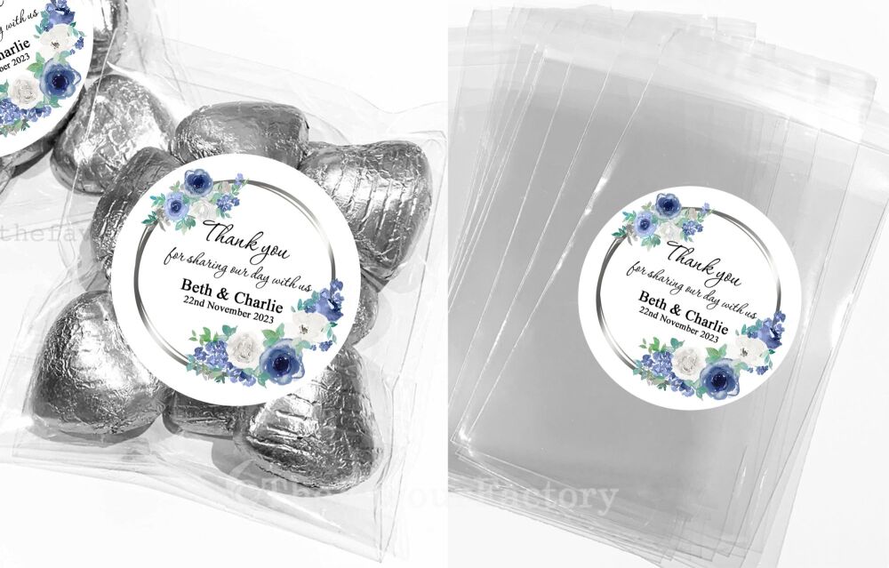 Blue Floral Frame Wedding Favours Sweet Bags Kits x1