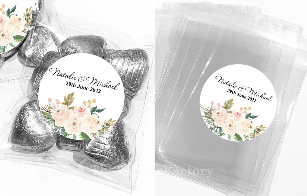 Blush Floral Bouquet Wedding Favours Sweet Bags Kits x1