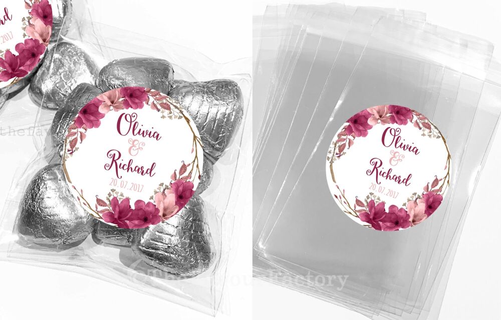 Burgundy Rose Branch Wreath Wedding Favours Sweet Bags Kits x1