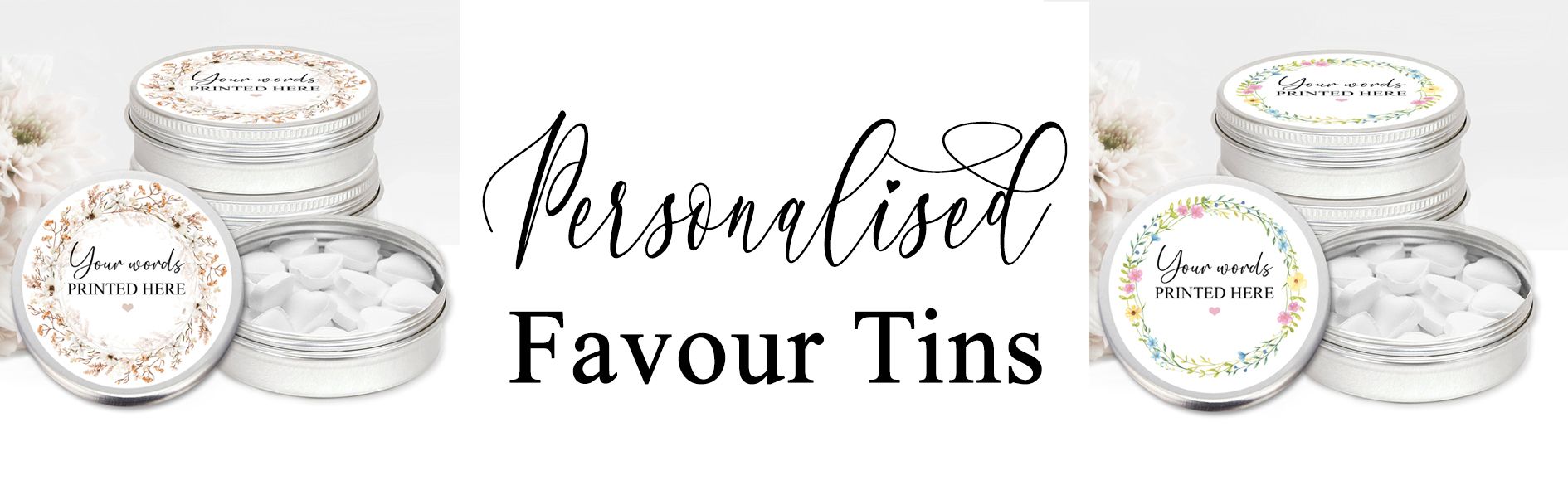 custom personalised favour tins banner