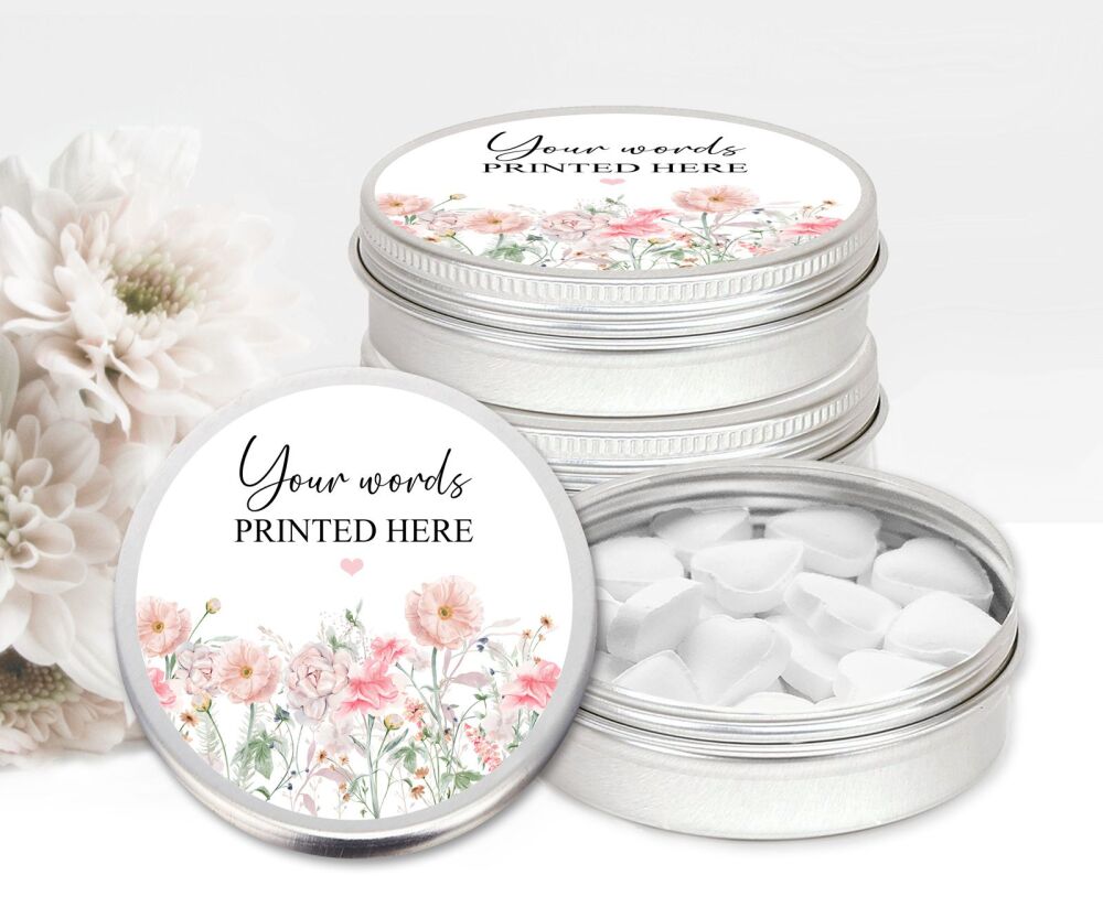 Wild Pink Meadow Personalised Your Own Words Mint Tins Favours x1