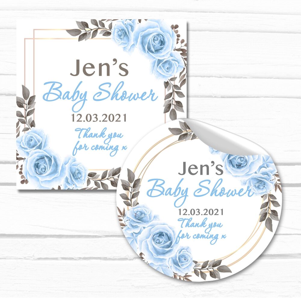 Blue Roses Baby Shower Party Stickers A4 Sheet x1