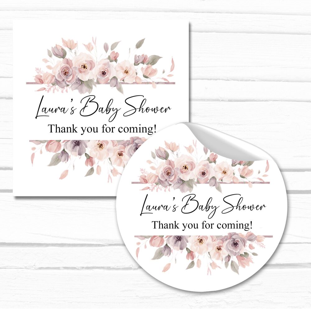 Pink Floral Borders Baby Shower Party Stickers A4 Sheet x1