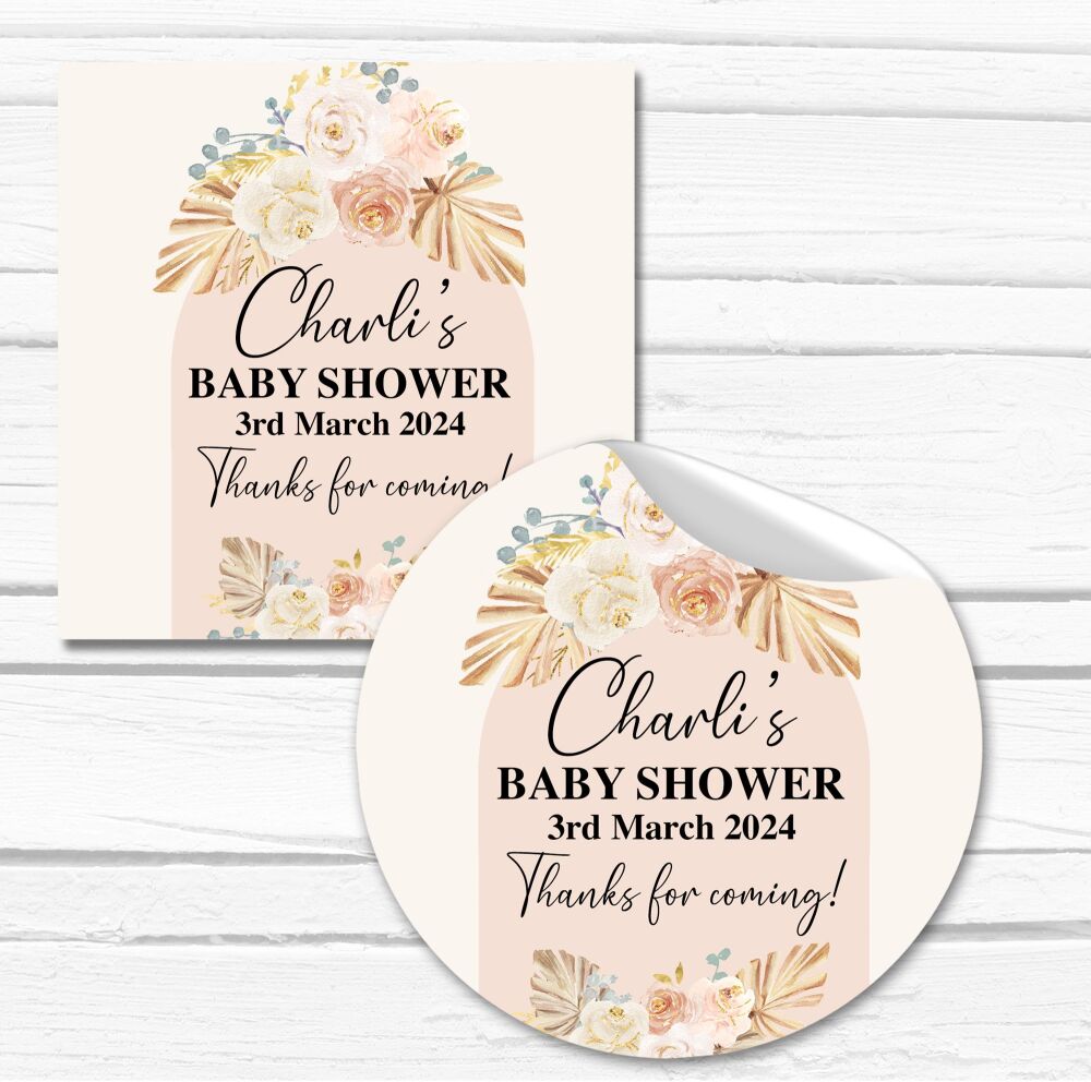 Boho Beige Gold Palm Flowers Baby Shower Party Stickers A4 Sheet x1