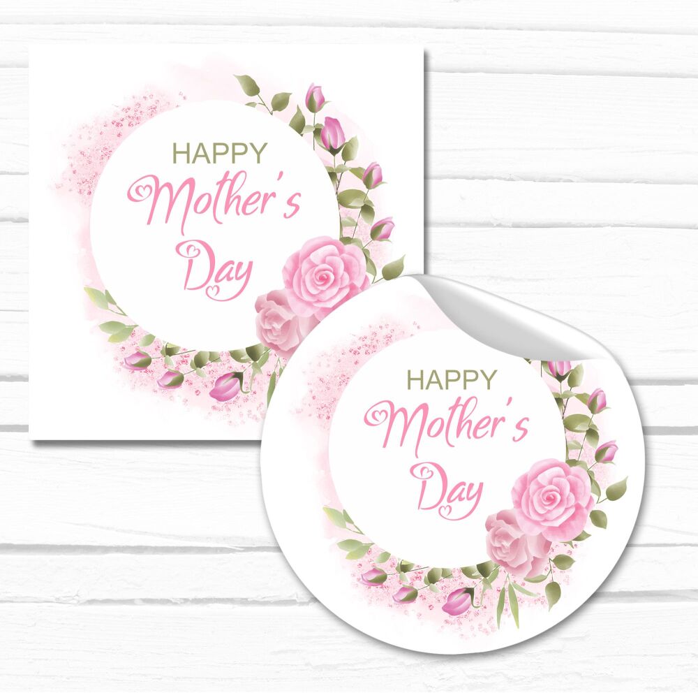 Pink Roses Frame Happy Mother's Day Stickers