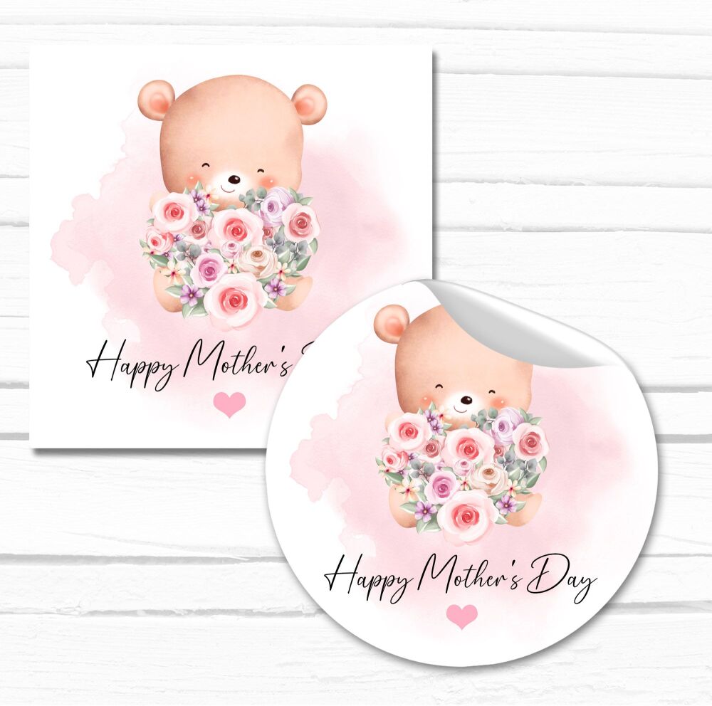 Teddy Bear Flowers Happy Mother's Day Stickers