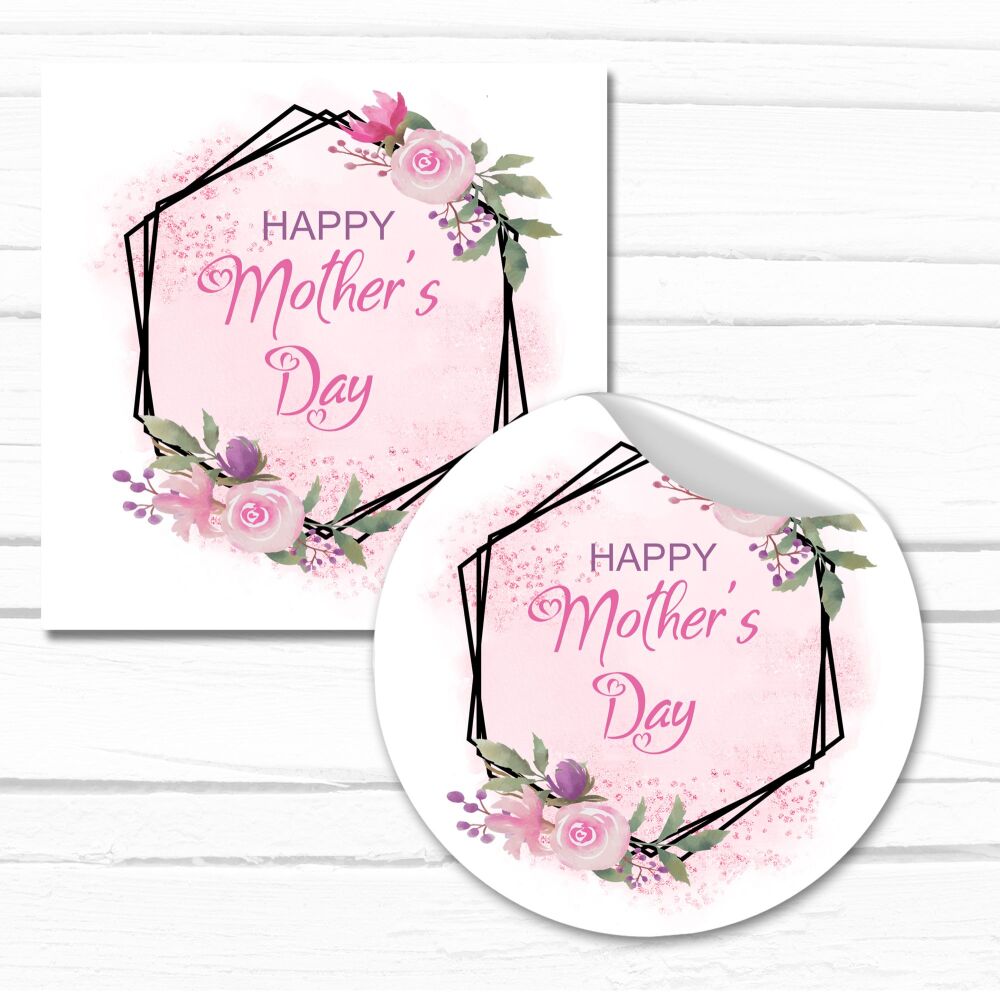 Mother's Day Stickers Black Pink Floral Frame- A4 Sheet x1