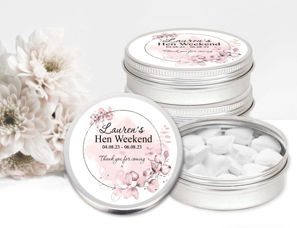 Hen Party Personalised Mint Tins Favours Blush Pink Botanicals x1