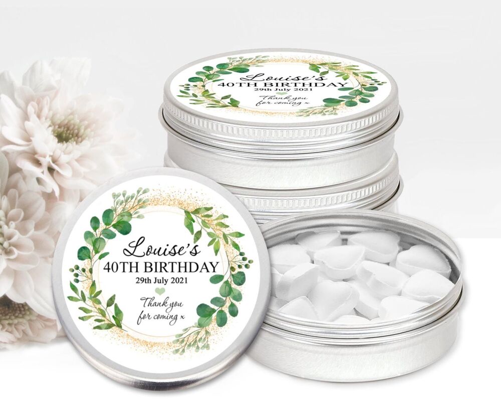 Botanicals Gold Dust Birthday Party Personalised Mint Tins Favours x1