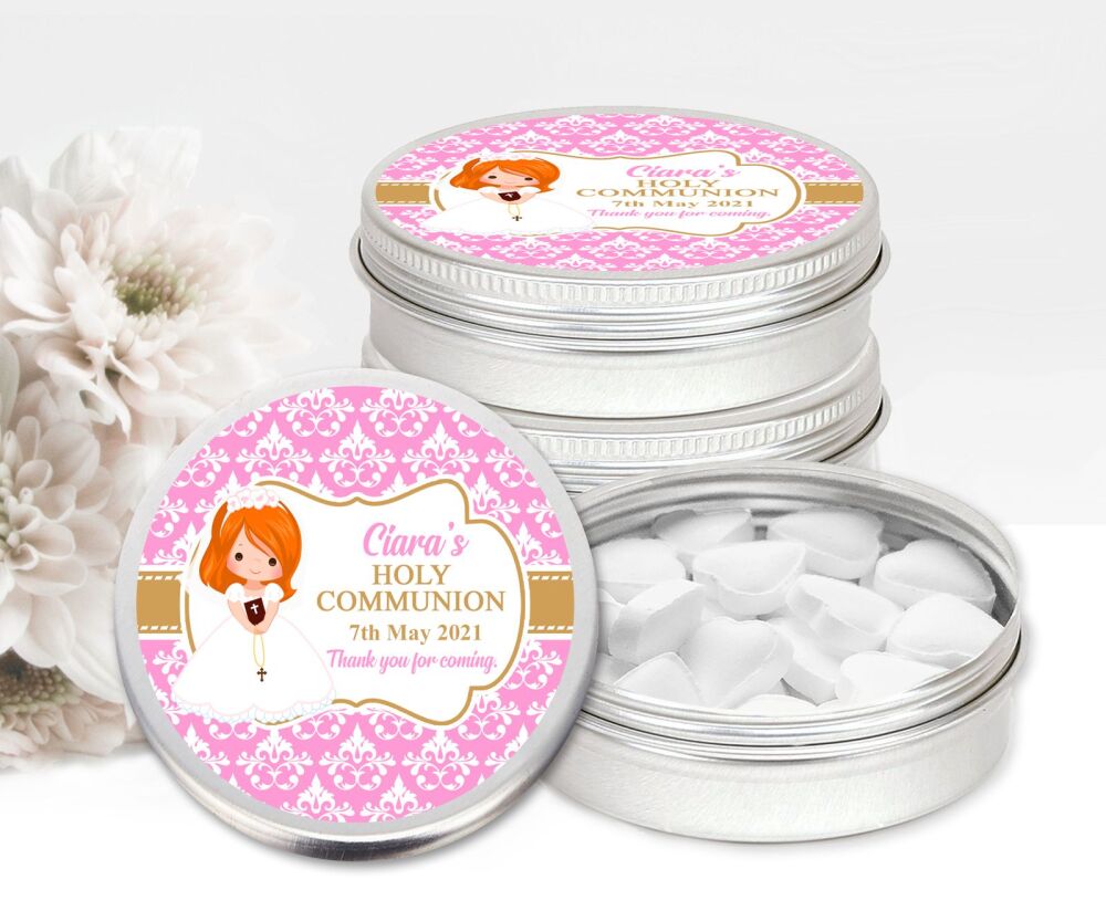 Ginger Hair Girl Holy Communion Personalised Mint Tins Favours x1