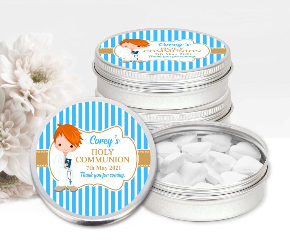 Ginger Hair Boy Holy Communion Personalised Mint Tins Favours x1