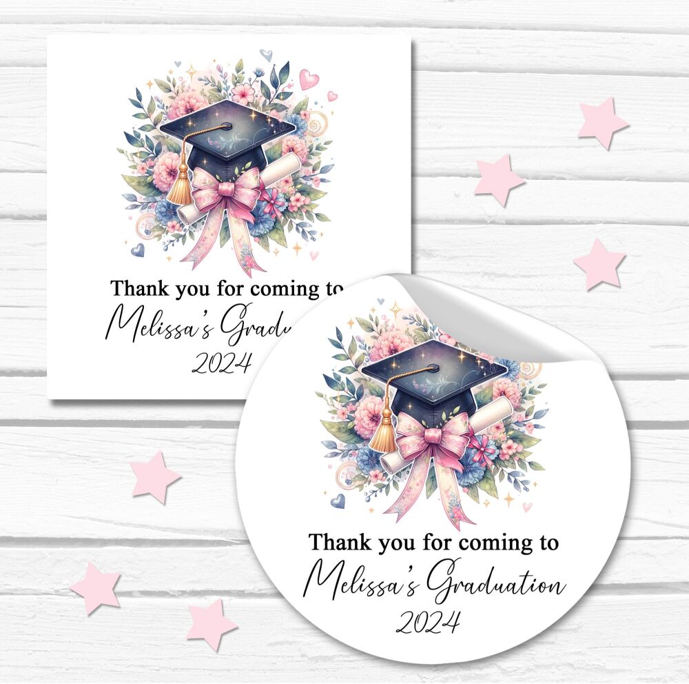 Graduation Stickers Personalised - Floral Burst Cap