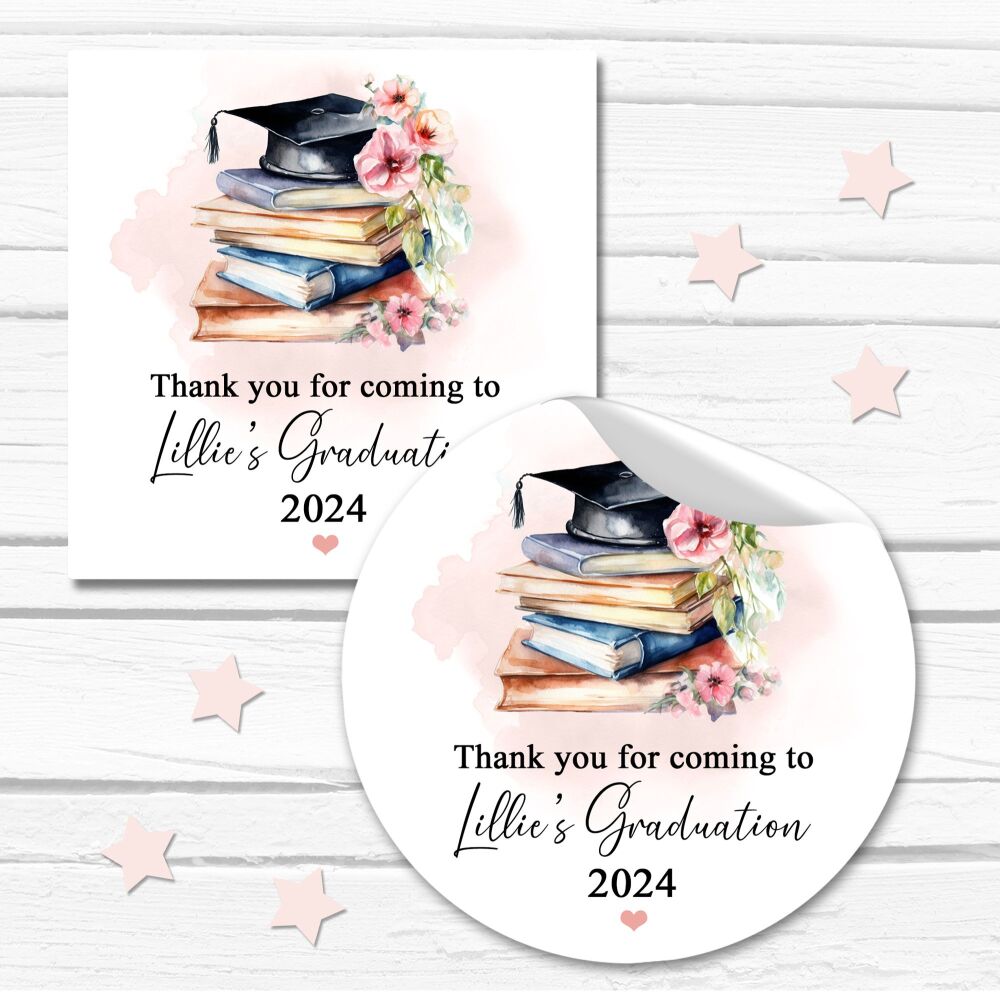 Graduation Stickers Personalised - Floral Books