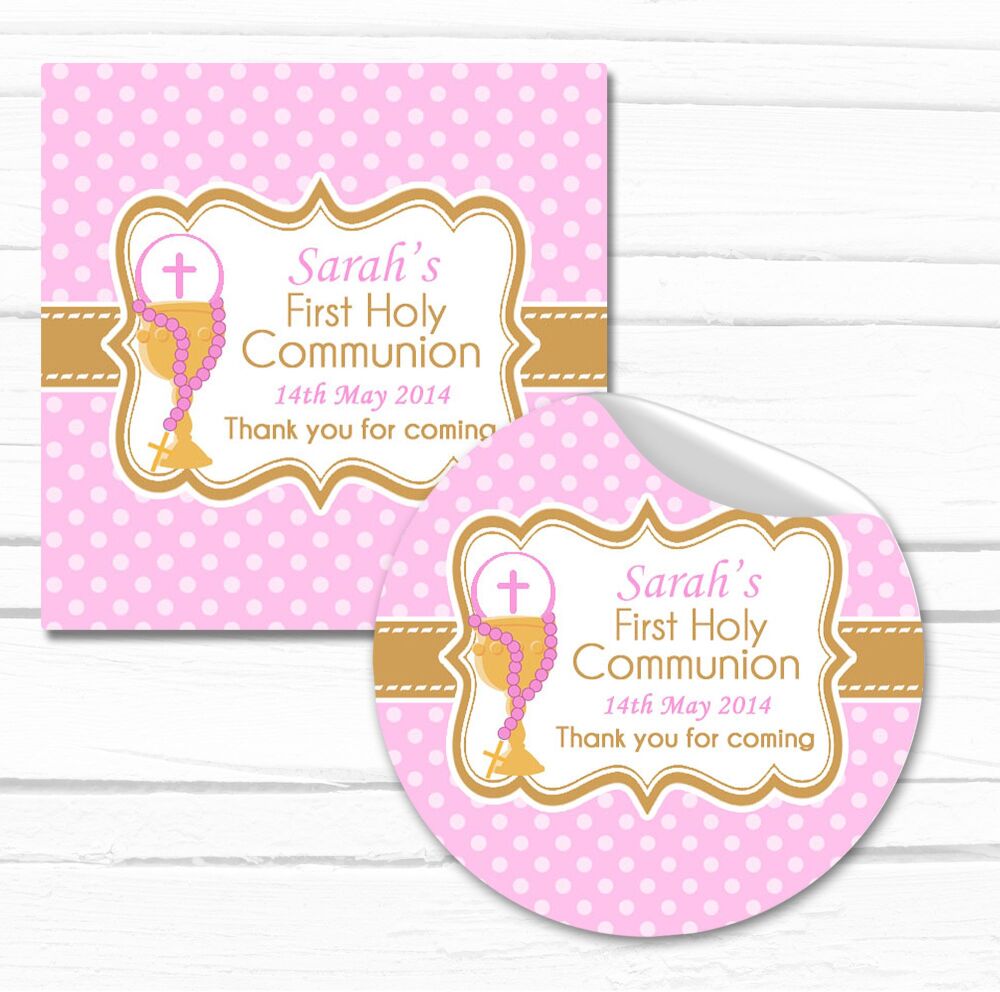 Holy Communion Stickers Personalised Pink Chalice And Beads