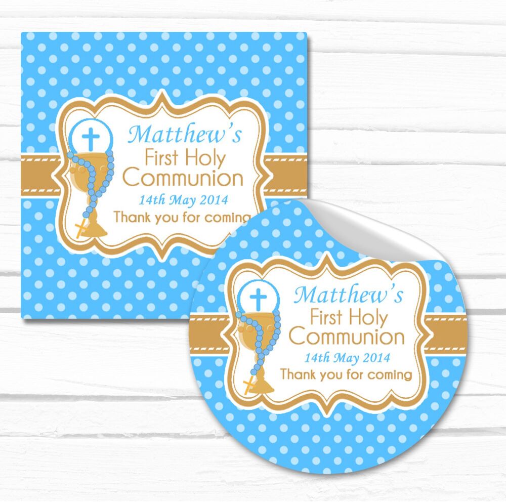 Holy Communion Stickers Personalised Blue Chalice And Beads