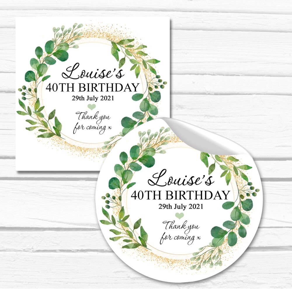 Botanicals Gold Dust Personalised Birthday Stickers