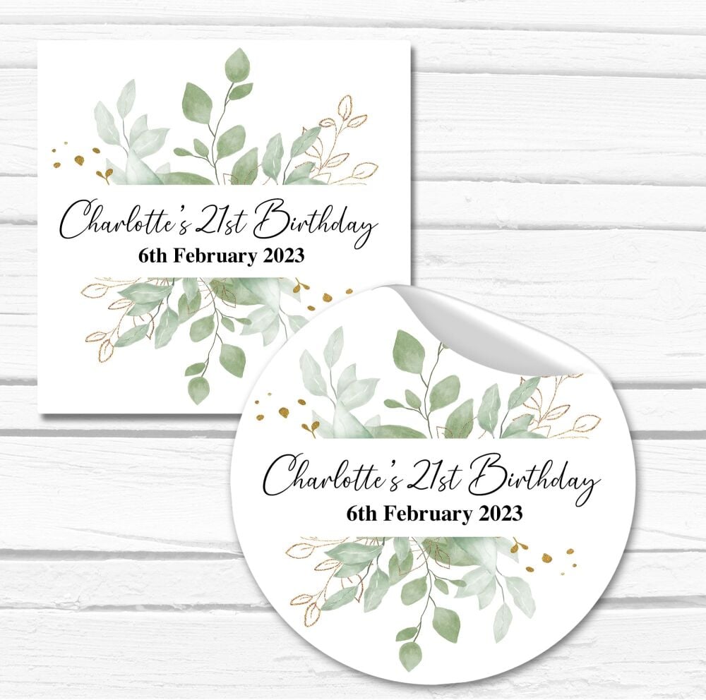 Botanicals Gold Leaf Personalised Birthday Party Stickers