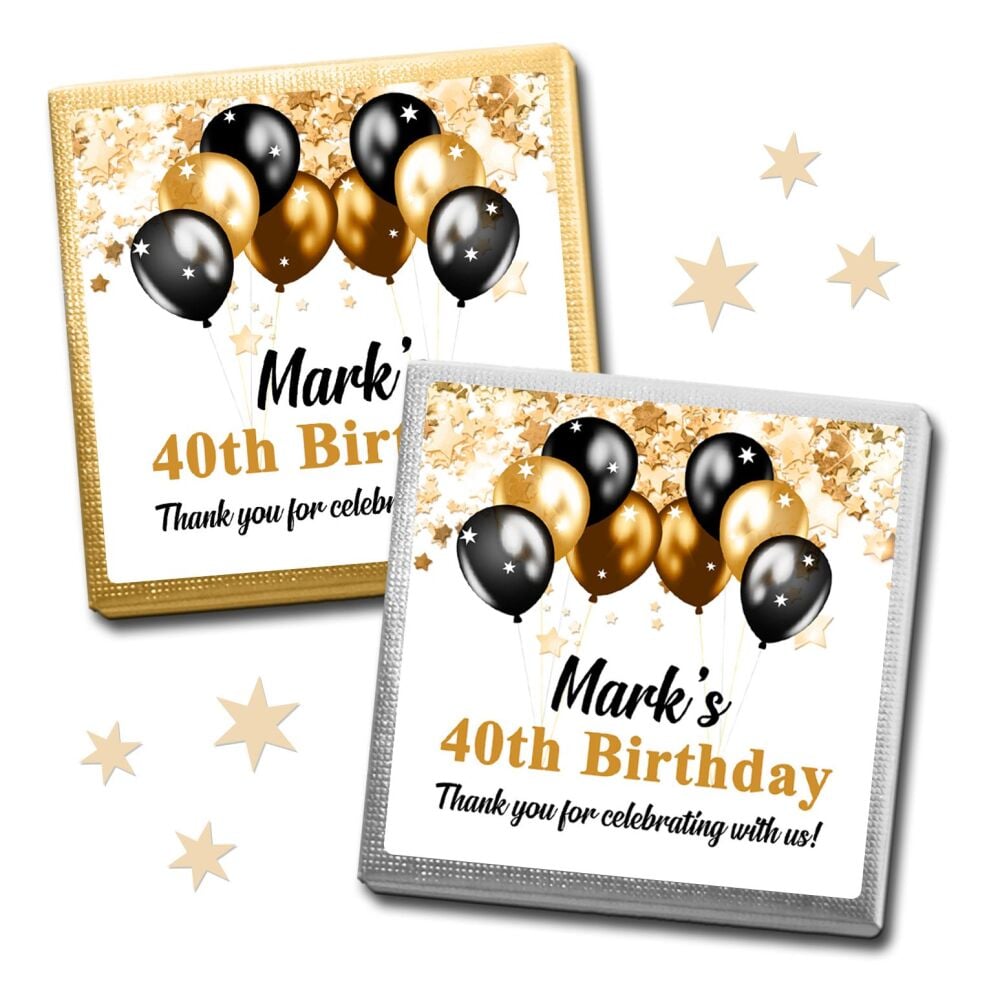 20 x Mini Personalised Birthday Chocolates Party Favours - Gold And Black B